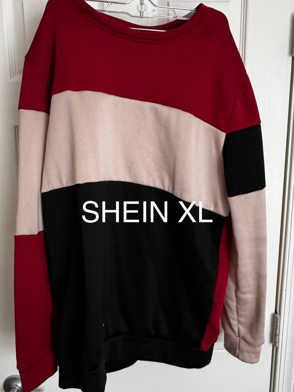 SHEIN Colorblock Crewneck Sweater - Red, Light Pink & Black